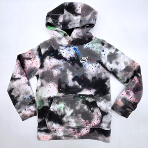Nike Boys Paint Splatter Tie Dye Hoodie Grey Multi Color Fleece Size  5-6YRS